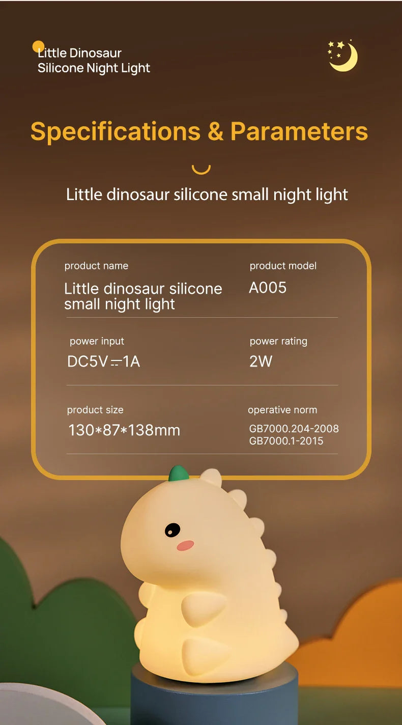 Dinosaur LED Night Light β Dimmable Silicone Lamp for Kids π¦