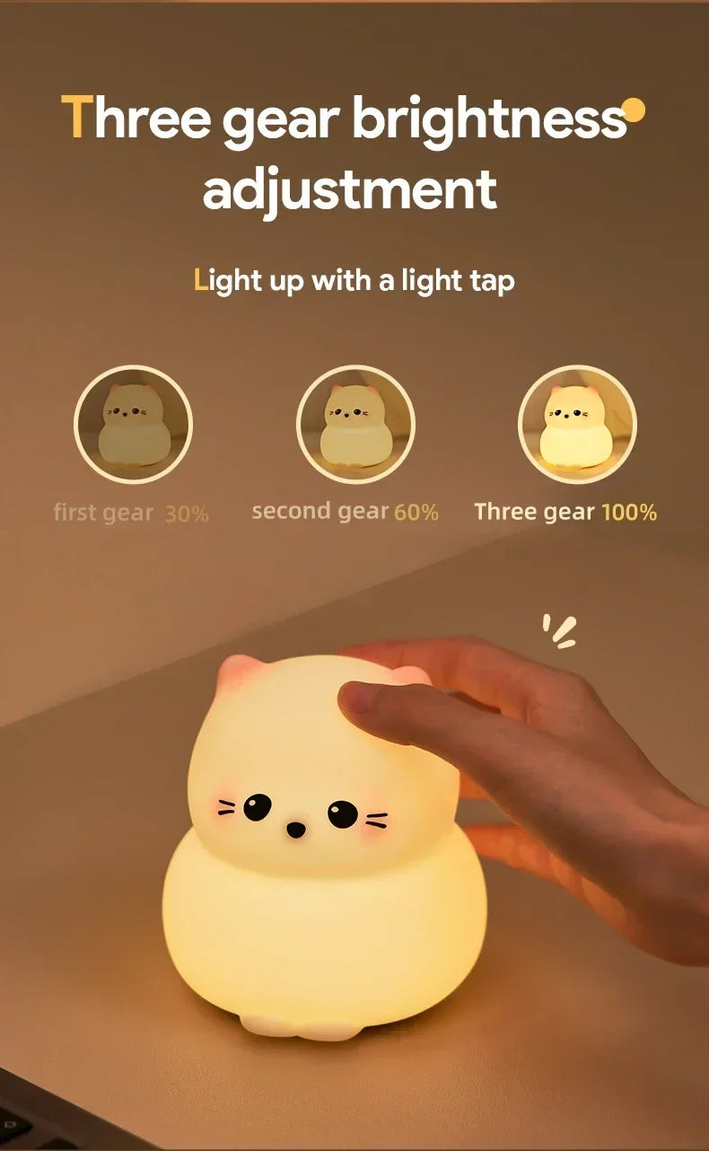 Cat LED Night Light β Soft Silicone Pat Lamp for Kids π±