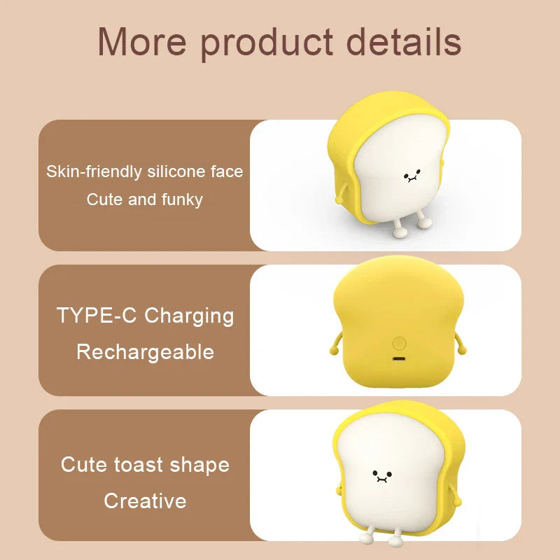 Toast Bread LED Night Light β Touch Sensor Silicone USB Lamp with Phone Holder π