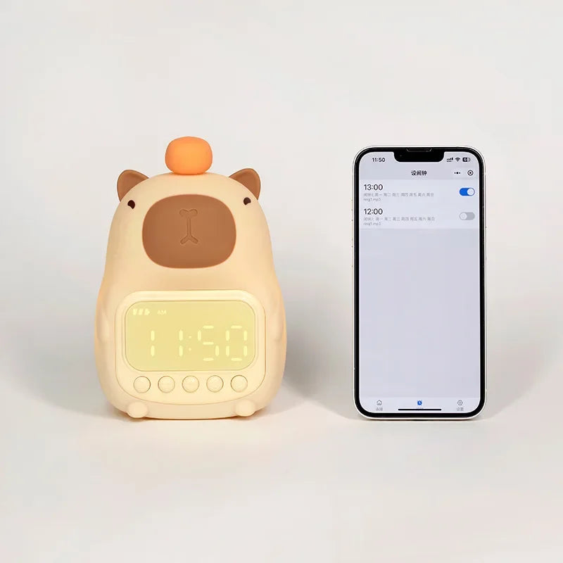 Capybara LED Night Light & Alarm Clock β Silicone USB Rechargeable Lamp