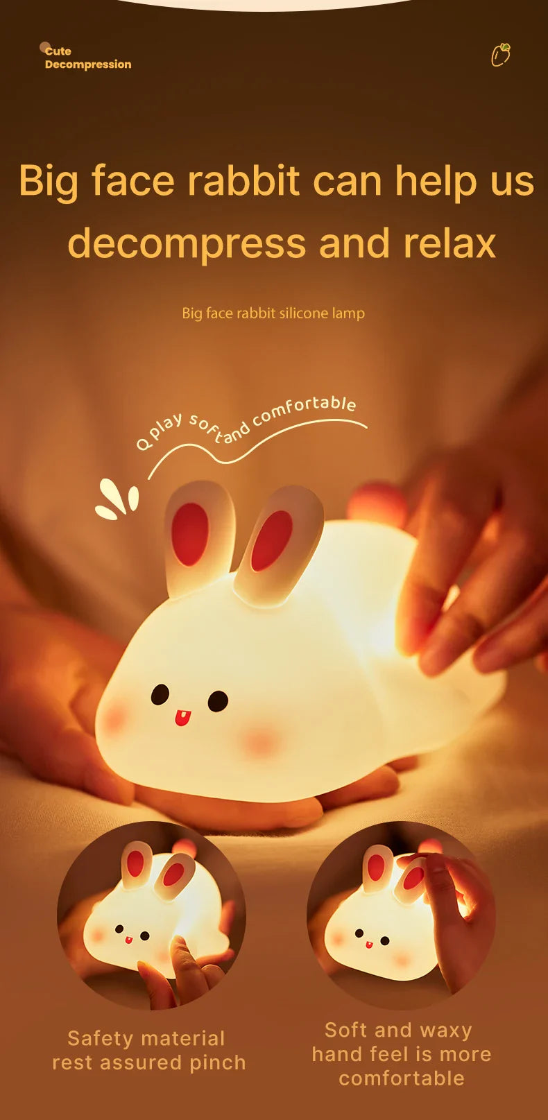Soft Silicone Rabbit Night Lamp β Cute Cartoon Touch Light for Kids & Nursery Gift