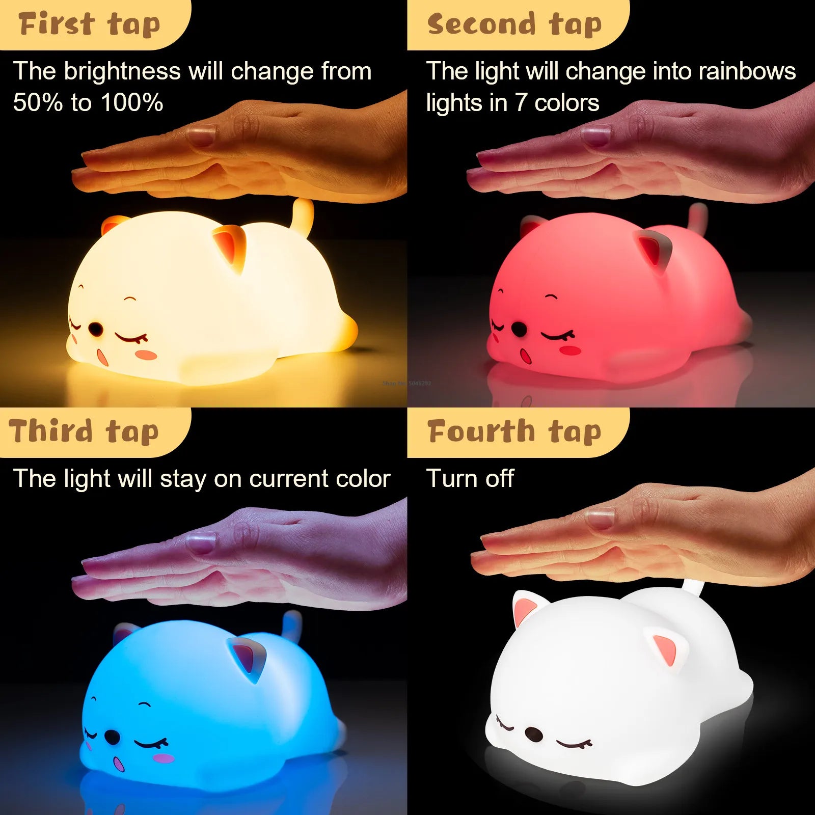 Cat LED Night Light β Touch & Remote Silicone USB Lamp π±