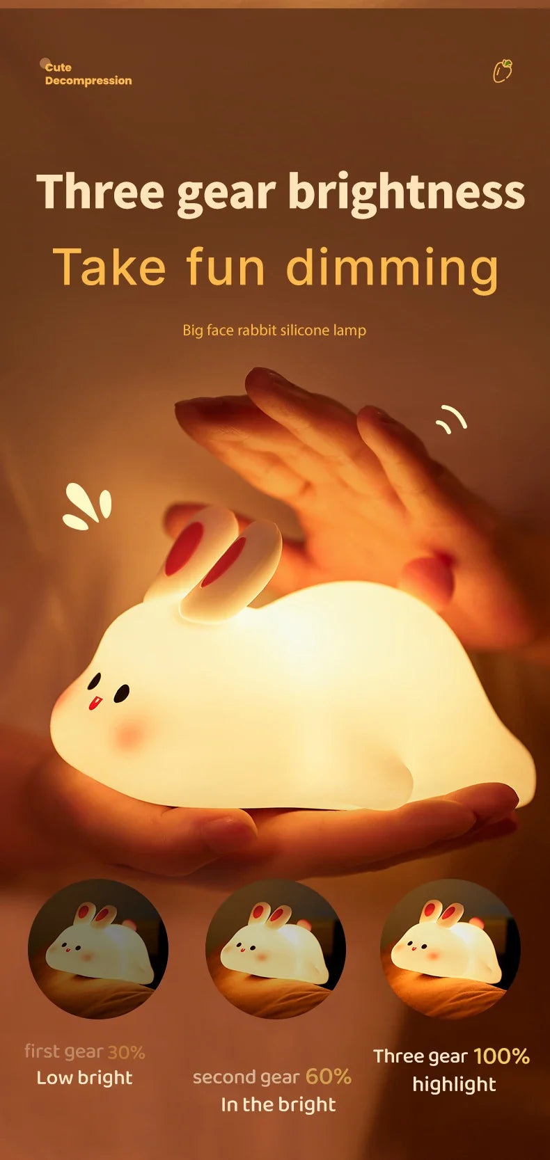 Soft Silicone Rabbit Night Lamp β Cute Cartoon Touch Light for Kids & Nursery Gift