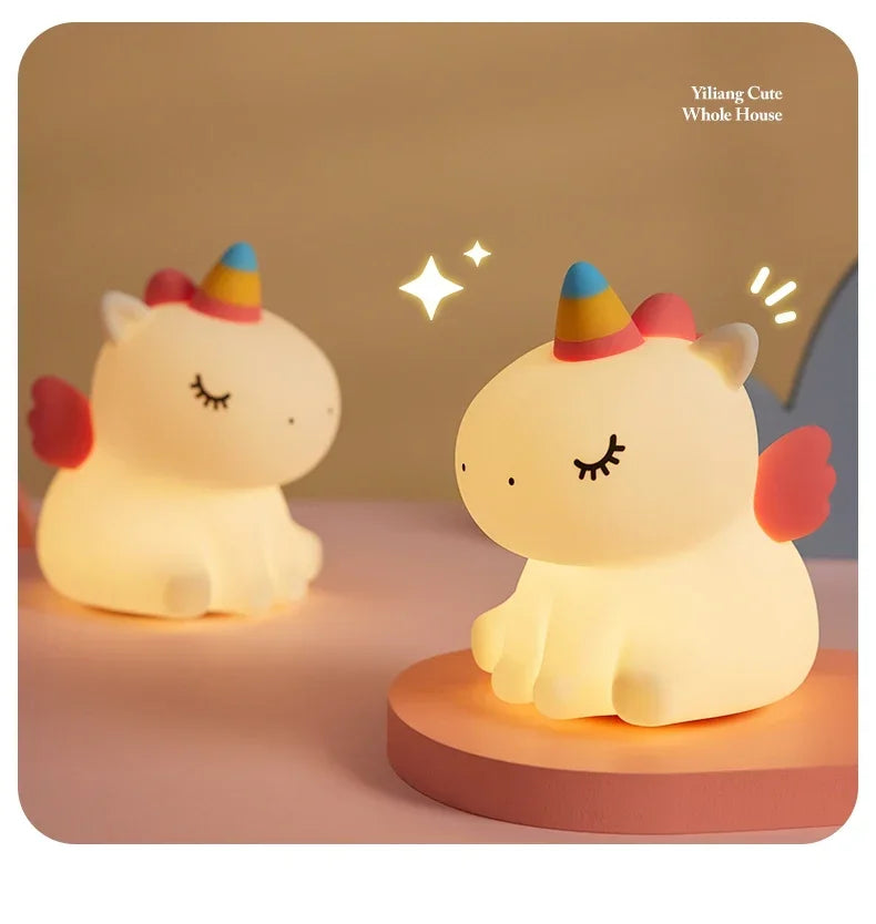 Cartoon Unicorn LED Night Lamp β Cute Silicone Pat Light for Cozy Reading & Decor