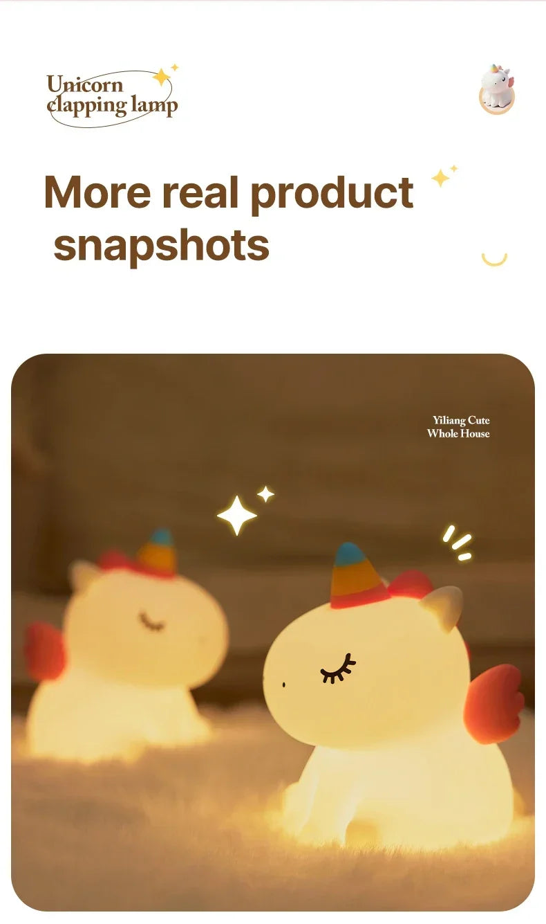 Cartoon Unicorn LED Night Lamp β Cute Silicone Pat Light for Cozy Reading & Decor