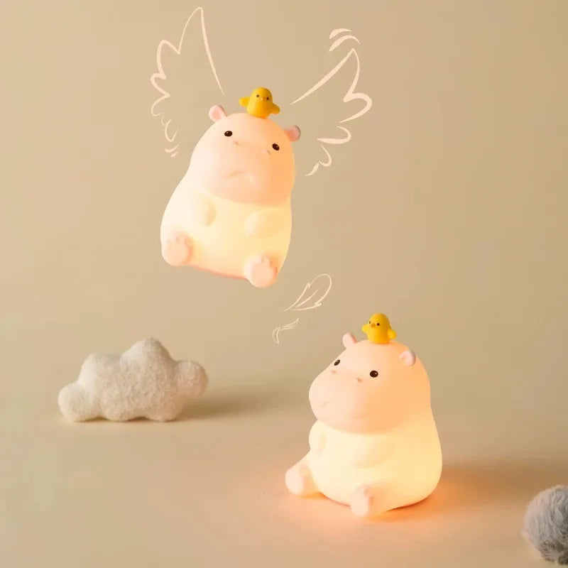 Pink Hippo LED Night Light β Squishy Silicone Touch Lamp π¦