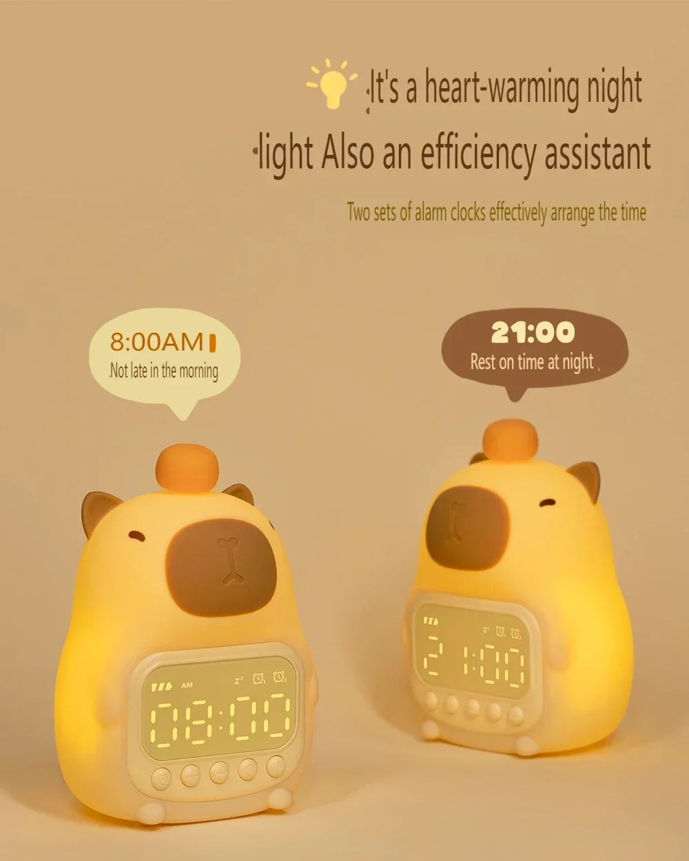 Capybara LED Night Light & Alarm Clock β Silicone USB Rechargeable Lamp