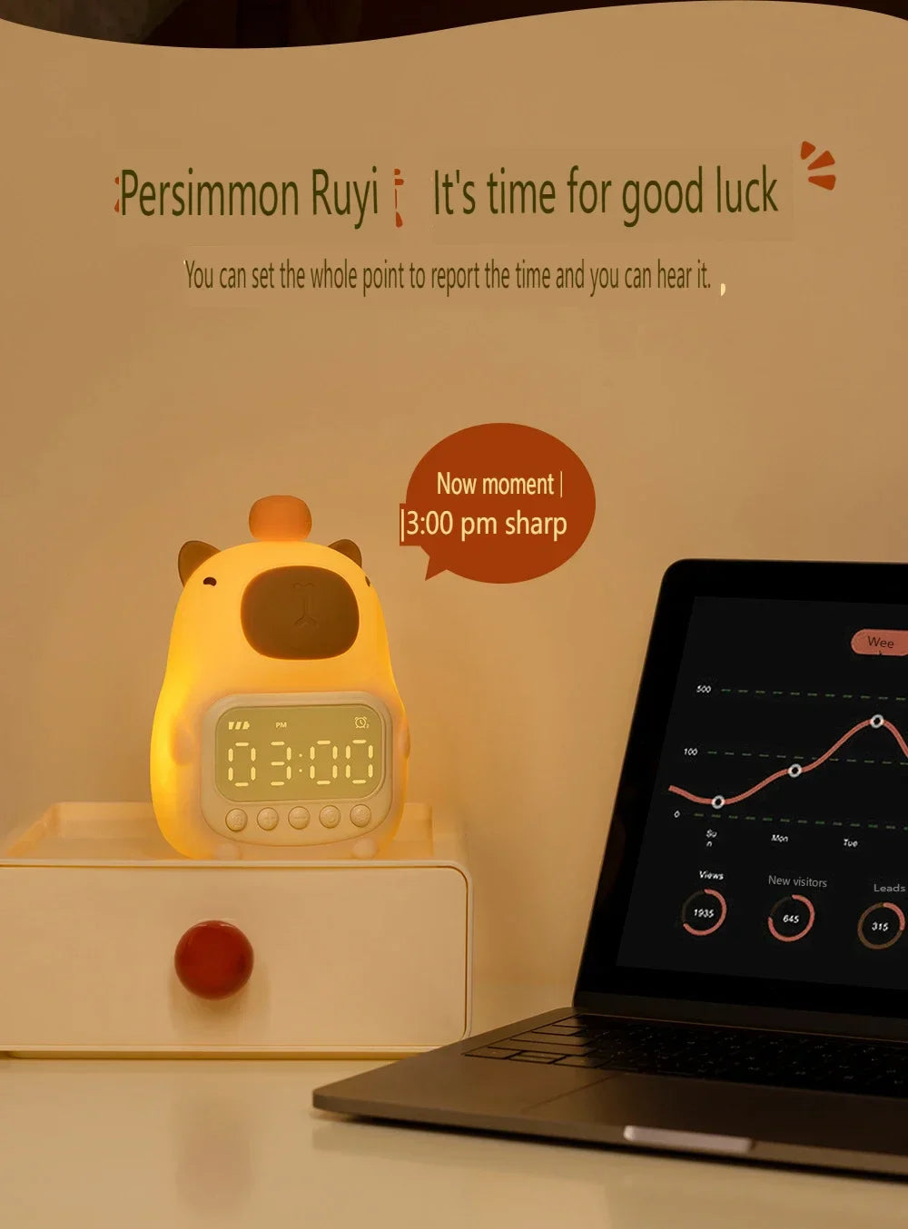 Capybara LED Night Light & Alarm Clock β Silicone USB Rechargeable Lamp