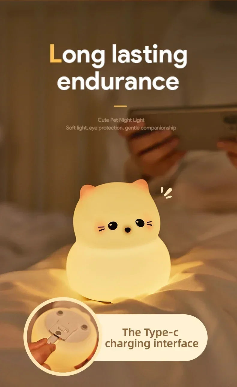 Cat LED Night Light β Soft Silicone Pat Lamp for Kids π±