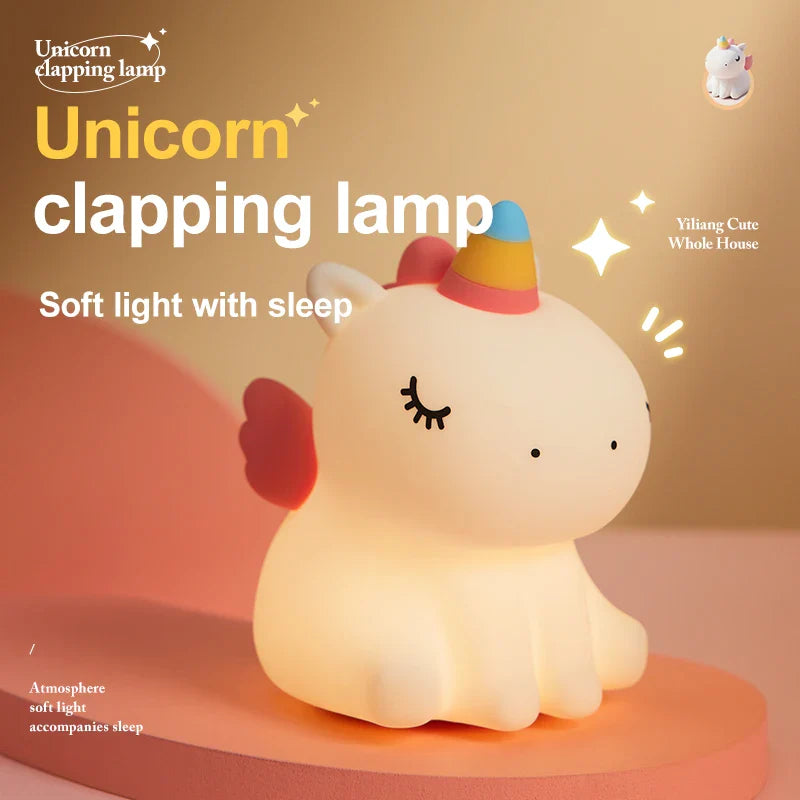 Cartoon Unicorn LED Night Lamp β Cute Silicone Pat Light for Cozy Reading & Decor