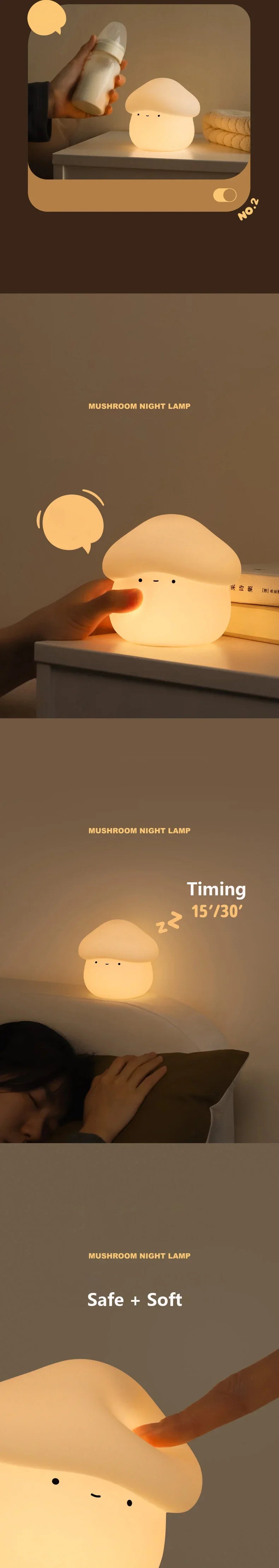 Mushroom LED Night Light β Dimmable Silicone Lamp for Kids π