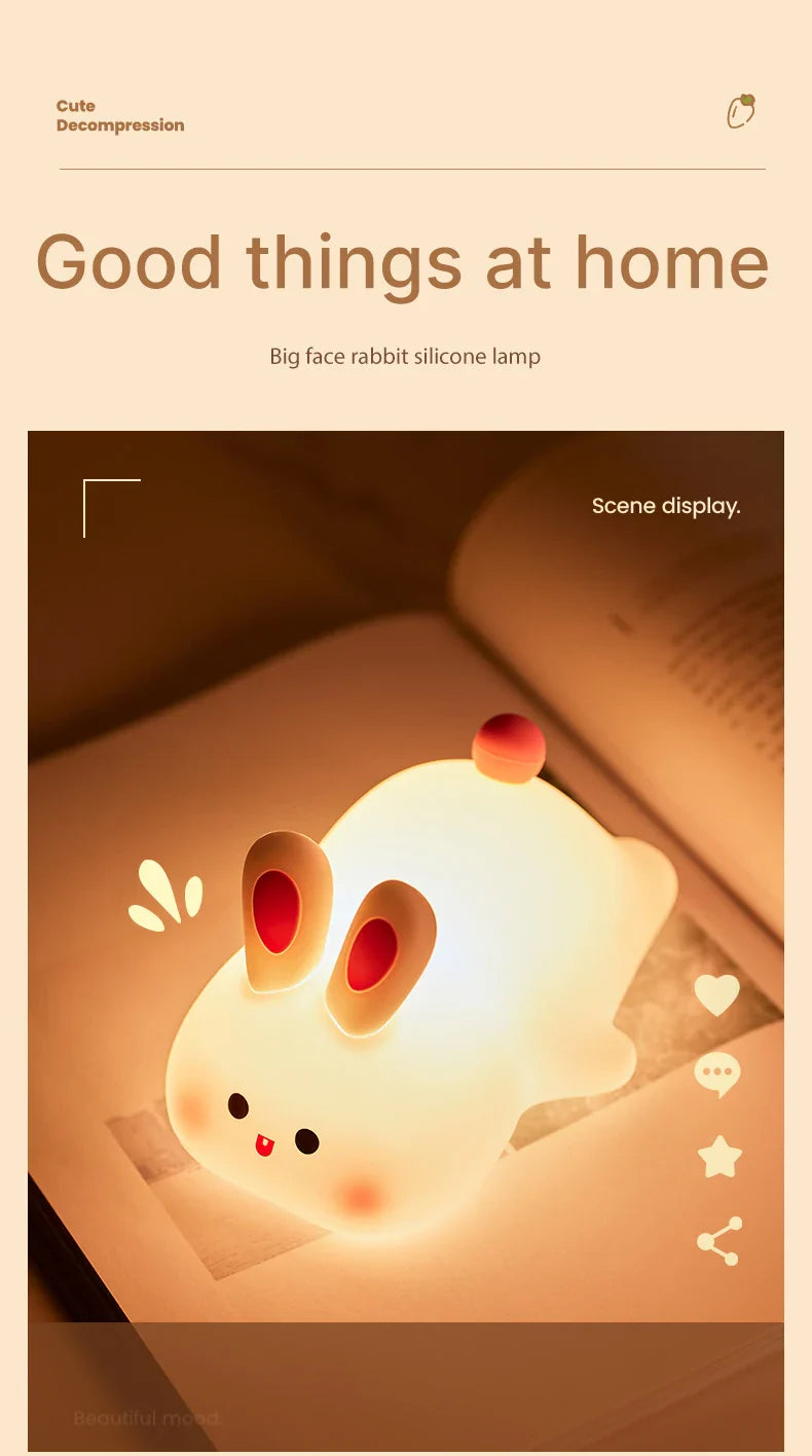 Soft Silicone Rabbit Night Lamp β Cute Cartoon Touch Light for Kids & Nursery Gift
