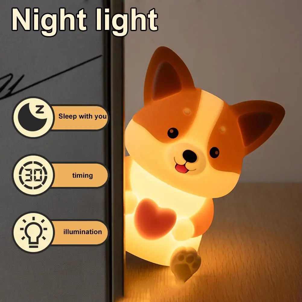 Corgi LED Night Light β 3-Mode Silicone USB Lamp for Kids πΆ