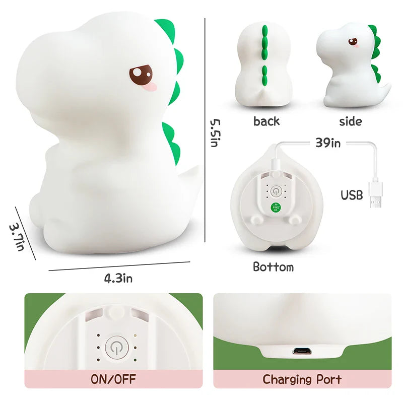 Dinosaur LED Night Light β Touch Sensor Color-Changing Silicone Lamp π¦