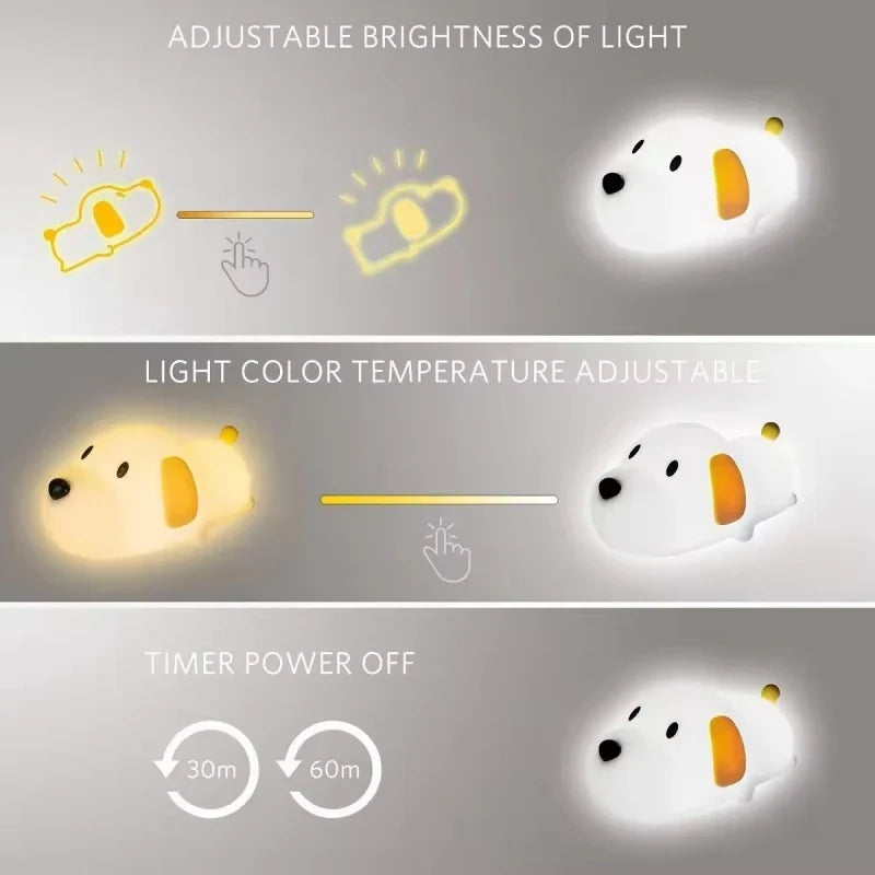 Dog LED Night Light β Silicone 2-Color Dimmable USB Lamp πΆ