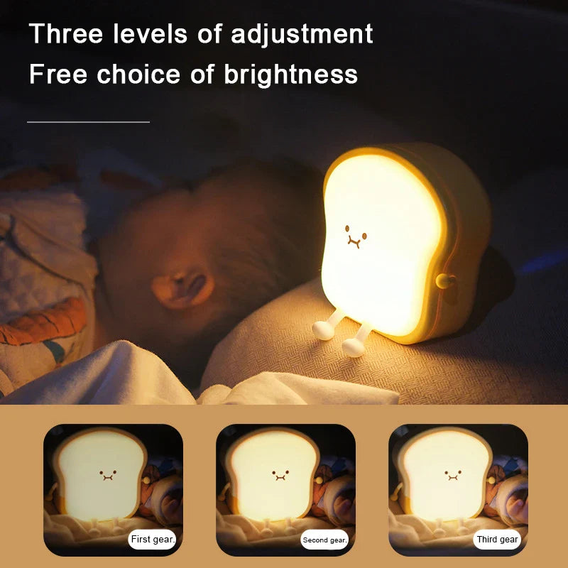 Toast Bread LED Night Light β Touch Sensor Silicone USB Lamp with Phone Holder π