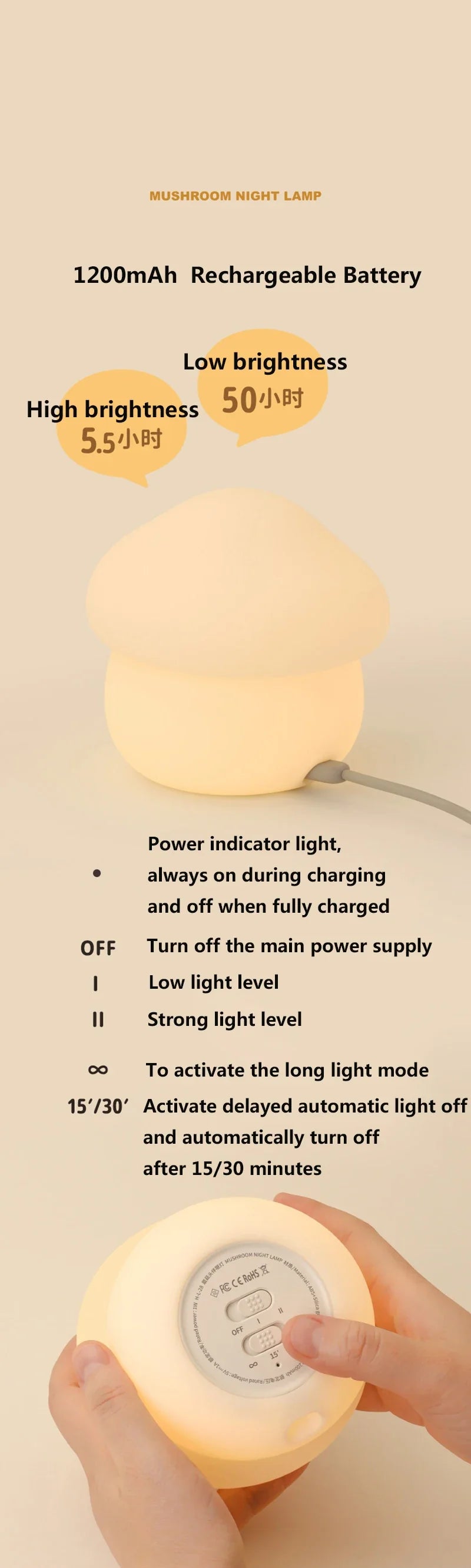Mushroom LED Night Light β Dimmable Silicone Lamp for Kids π