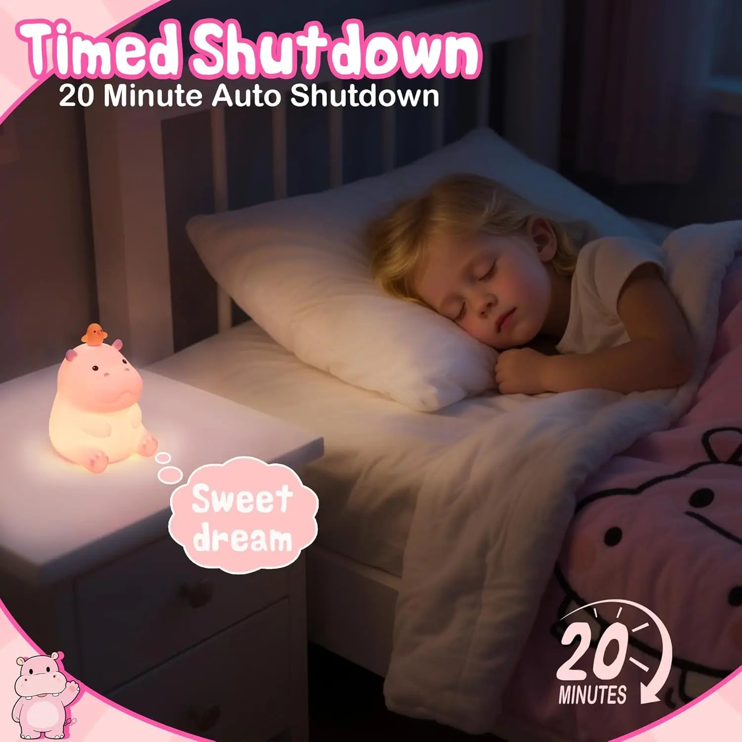 Pink Hippo LED Night Light β Squishy Silicone Touch Lamp π¦