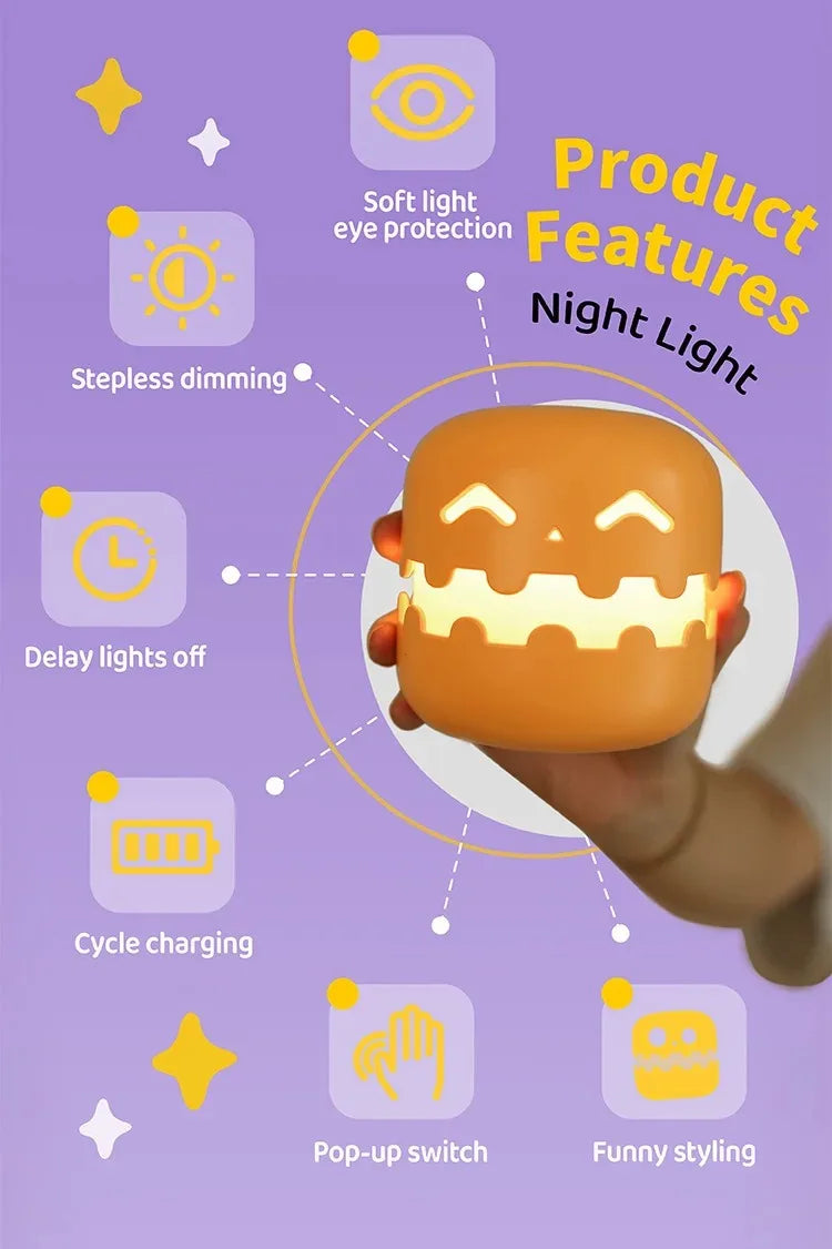 Pumpkin LED Night Light β Timed Brightness Adjustable Desktop Lamp π