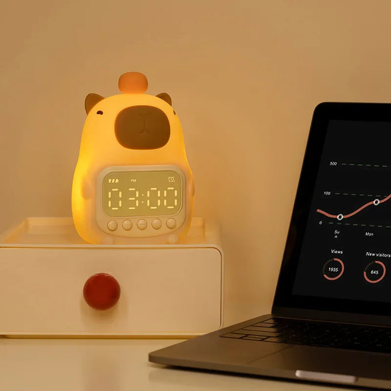 Capybara LED Night Light & Alarm Clock β Silicone USB Rechargeable Lamp