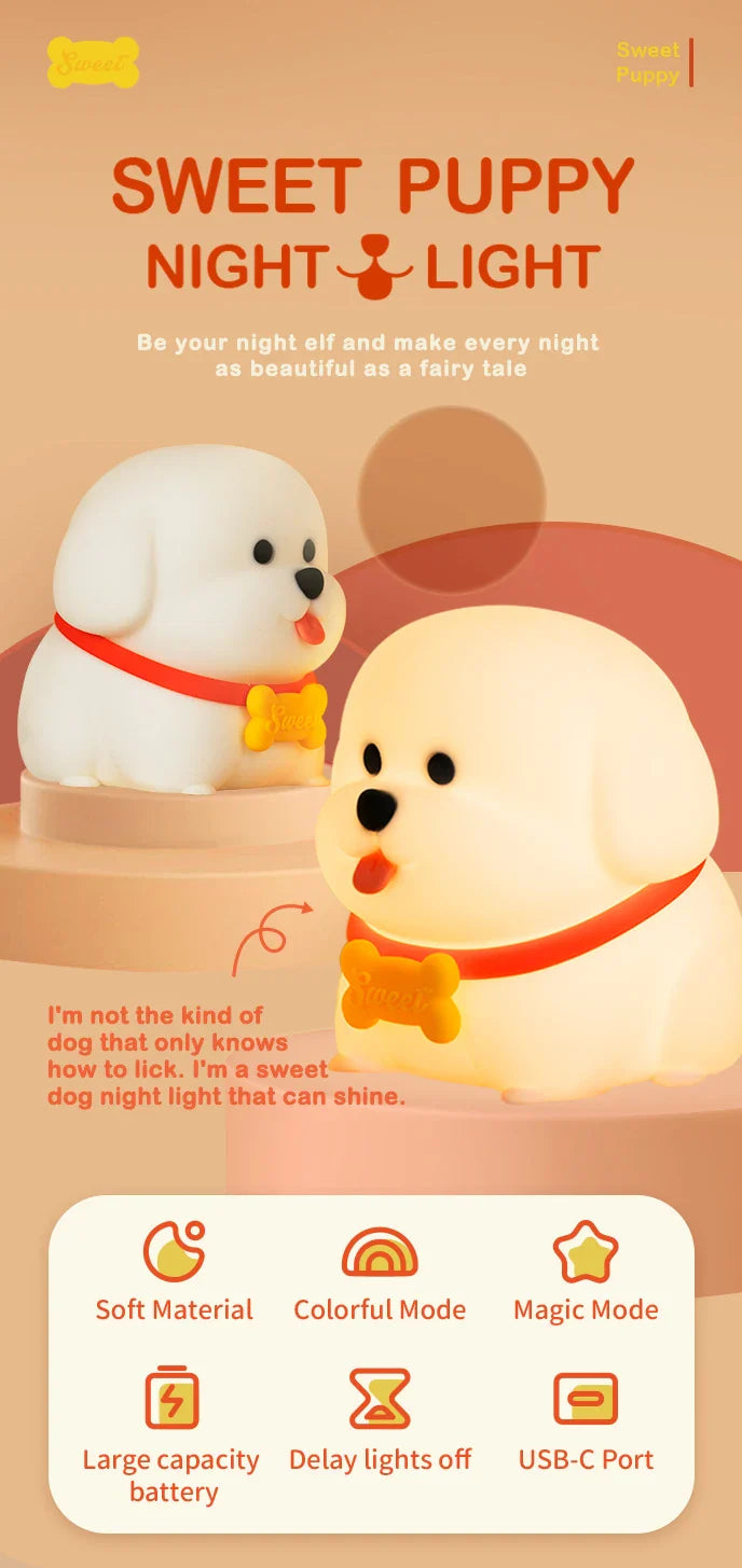 Dog LED Night Light β Soft Silicone Multi-Color USB Lamp πΆ