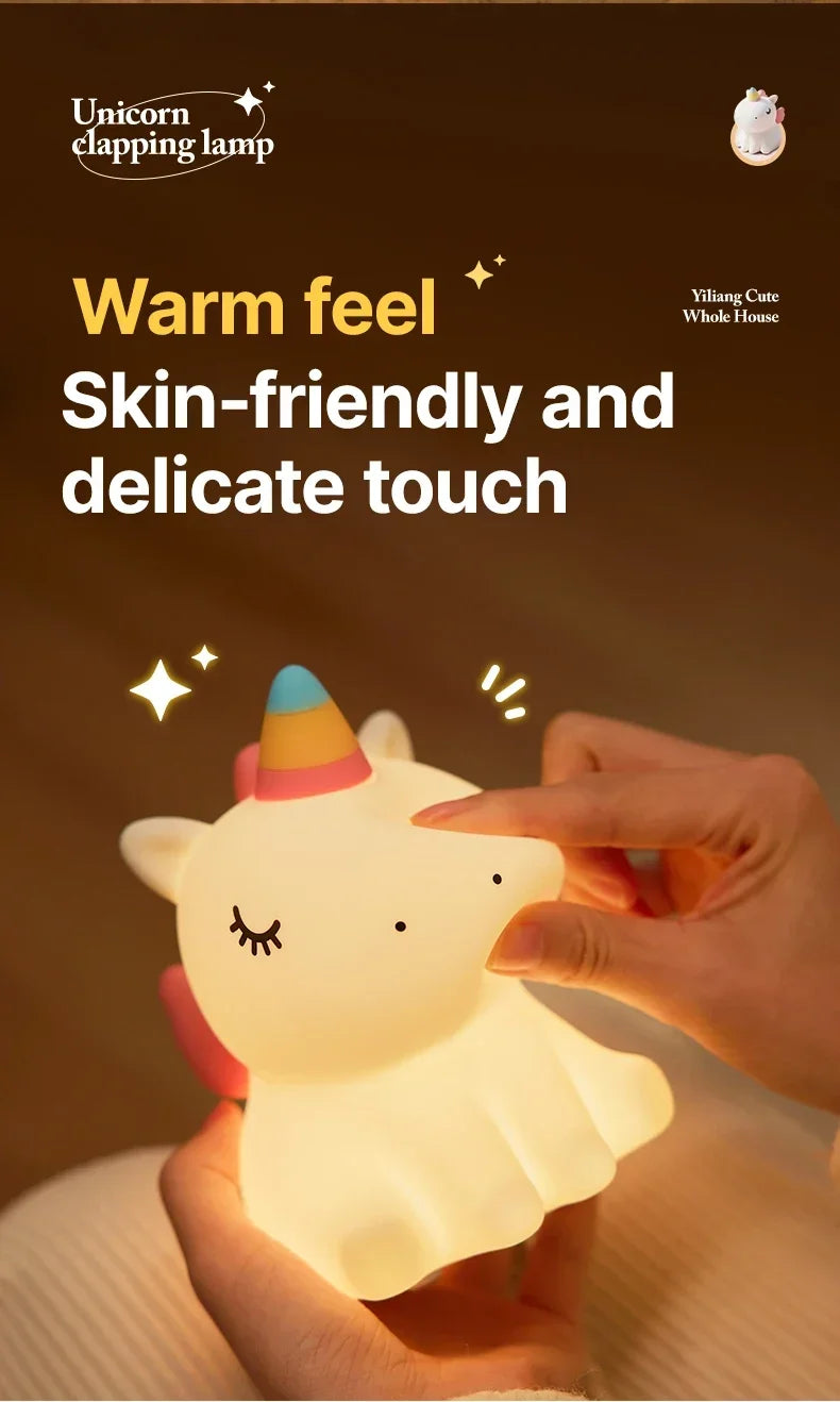 Cartoon Unicorn LED Night Lamp β Cute Silicone Pat Light for Cozy Reading & Decor
