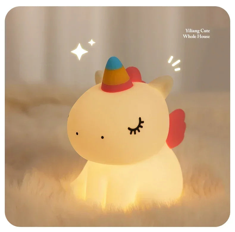 Cartoon Unicorn LED Night Lamp β Cute Silicone Pat Light for Cozy Reading & Decor
