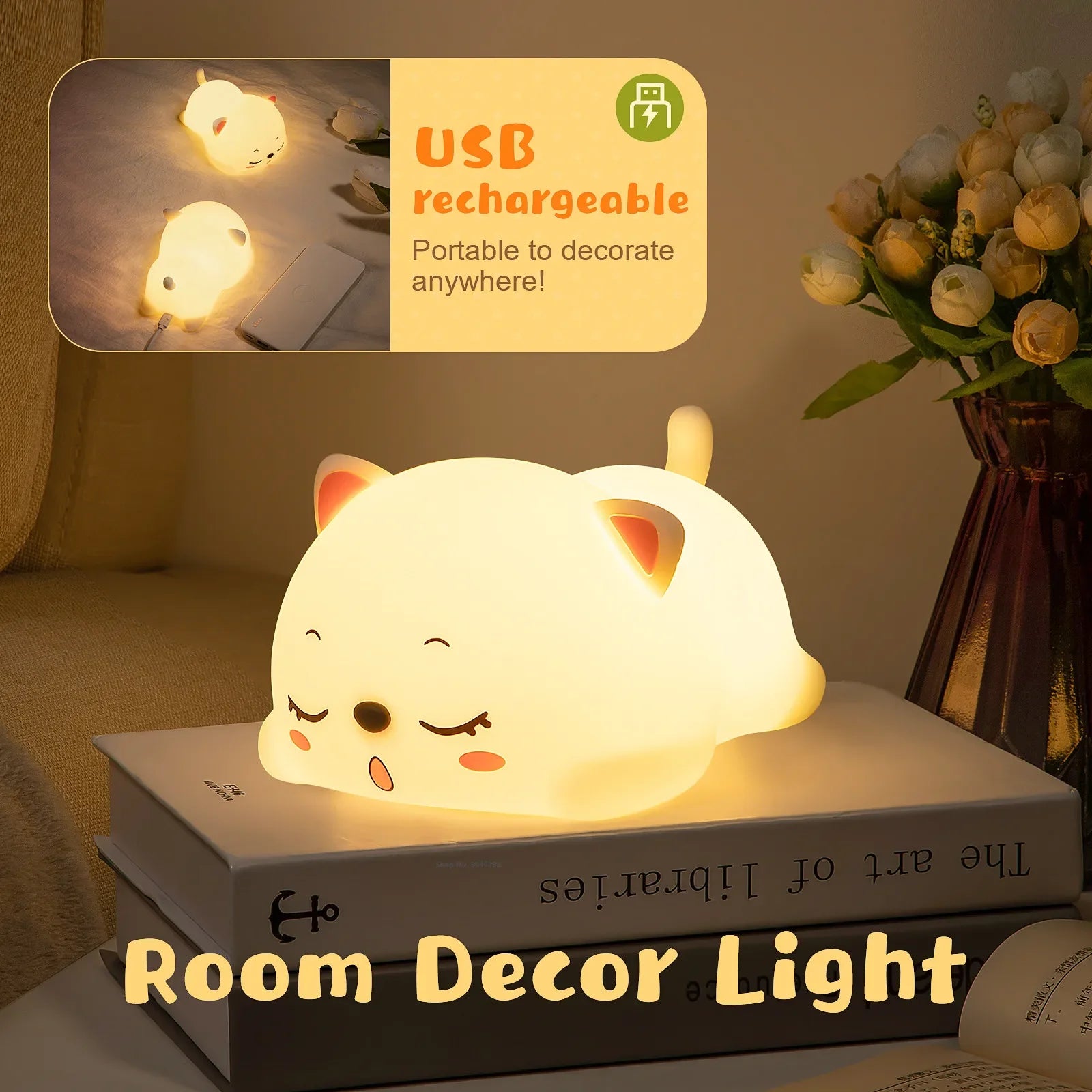 Cat LED Night Light β Touch & Remote Silicone USB Lamp π±