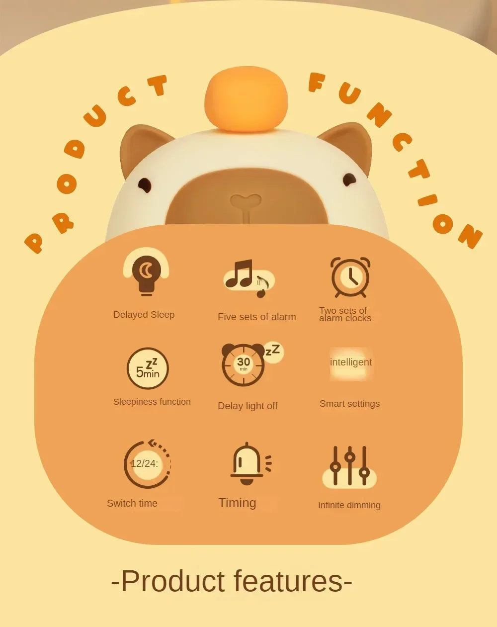 Capybara LED Night Light & Alarm Clock β Silicone USB Rechargeable Lamp