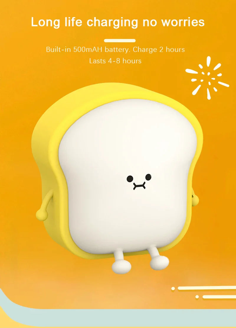 Toast Bread LED Night Light – Touch Sensor Silicone USB Lamp with Phone Holder 🍞