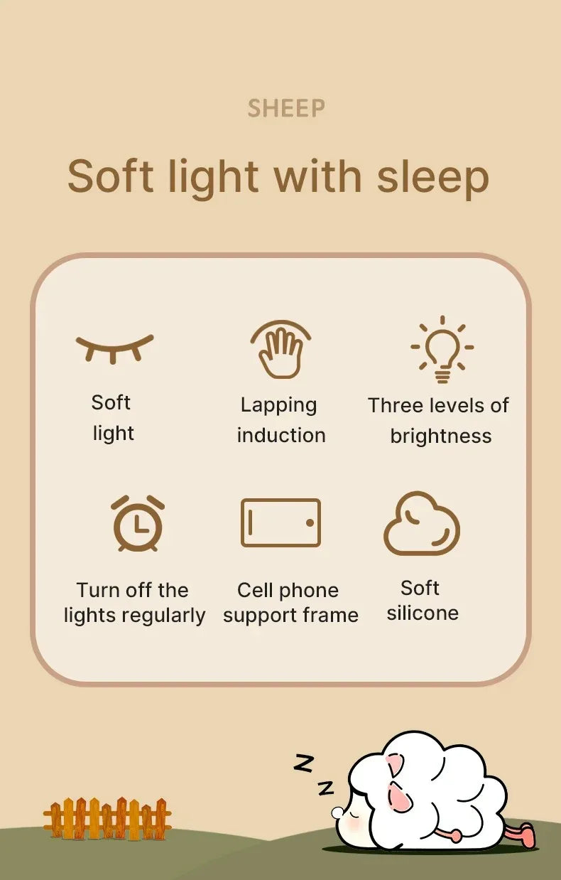 Sheep LED Night Light – USB Silicone Lamp with Phone Holder 🐑